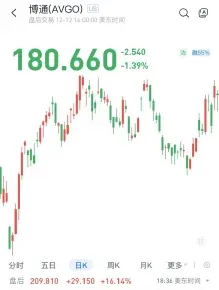 （圖：博通股價走勢圖 時間範圍：2024.9.4-2024.12.12 資料來源：漲樂全球通）